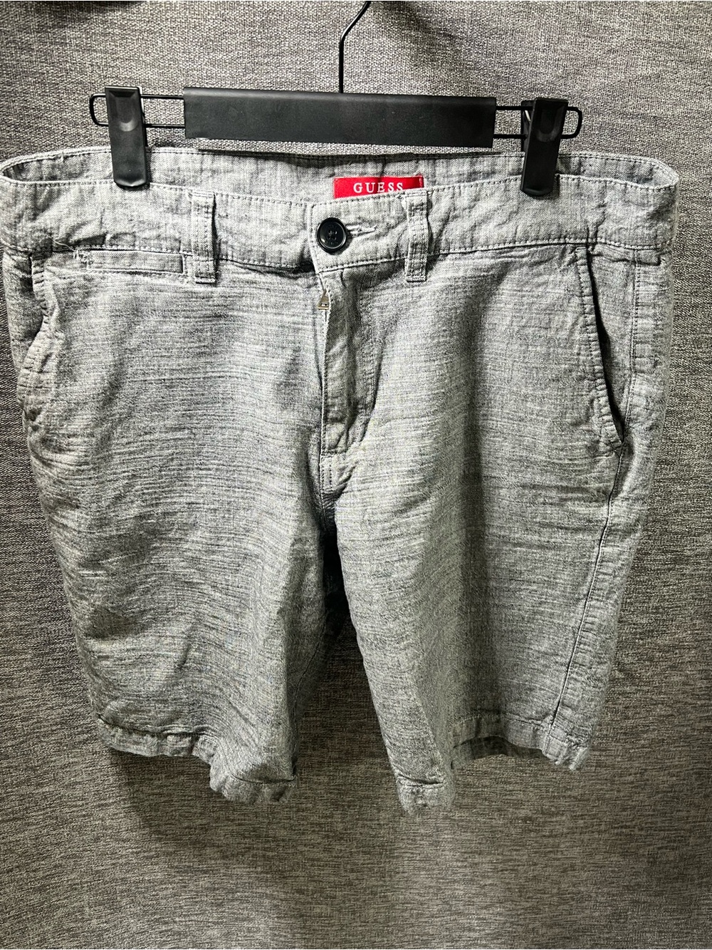 GUESS Men's Light Gray Linen-Blend Flat Front Shorts
